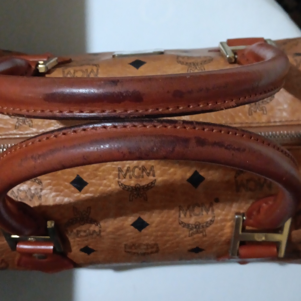 MCM Cognac Visetos Leather Monogram In And Out Satchel EUC - Picture 6 of 14